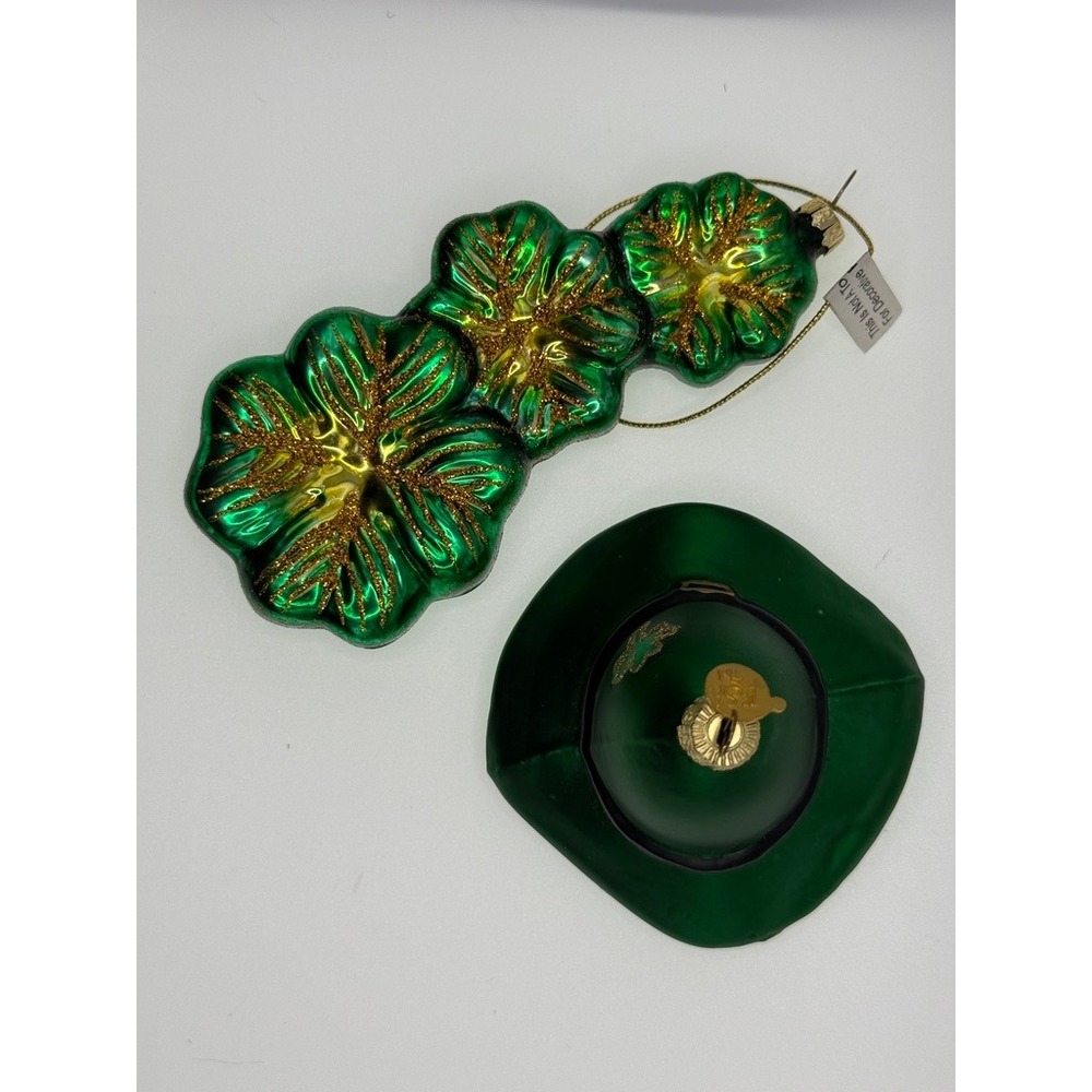 Kurt S Adler St Patricks Day Glass Ornament Set Leprechaun Hat Triple Shamrock
